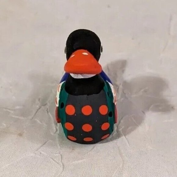 Handpainted Duck Wooden Carving Folk Art Decoy Miniature Colorful Figure Tiny - Picture 7 of 14